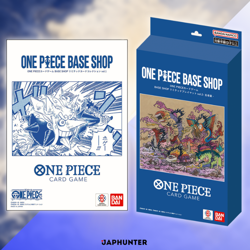 One Piece BASE SHOP Limited Collector Bundle | Kartensammlung Vol.1 + Fünf Weisen Spielmatte Vol.2 | Japanische Ausgabe