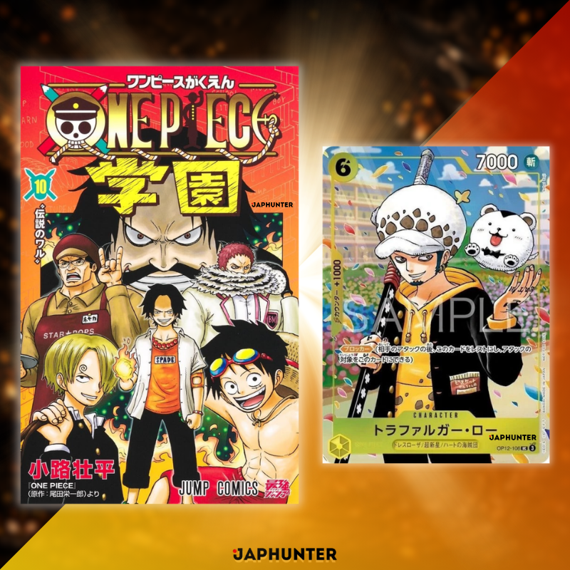 One Piece Gakuen Vol.10 – Japanese Manga Comic Book + OP12-106 Law Promo Card