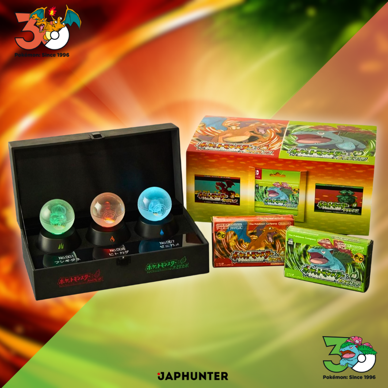 Pokémon Coffret Collector 30e anniversaire (Starters de Kanto + Orbes Cristal) et jeux numériques Vert Feuille et Rouge Feu