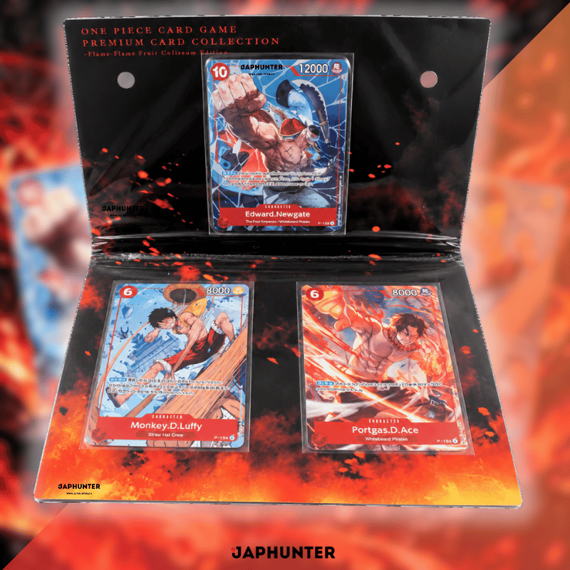 One Piece Premium Card Collection Flame-Flame Fruit Coliseum Edition | Whitebeard P-152 + Ace P-153 + Luffy P-154 | Japanese Edition